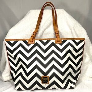Dooney & Bourke Large Black and White Chevron Tote